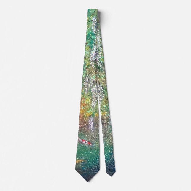Ethereal Wisteria: The Koi's Golden Dream Tie (Front)