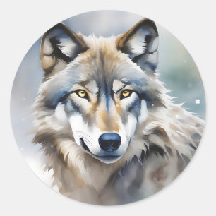 Ethereal Wolf Watercolor Portrait Classic Round Sticker
