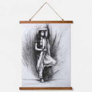 Ethereal Woman Charcoal Painting Hanging Tapestry