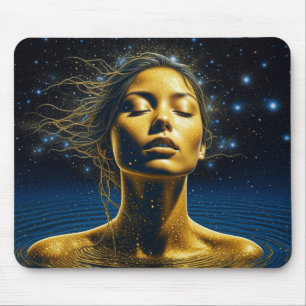 Ethereal Woman Meditating Under the Stars Mouse Pad