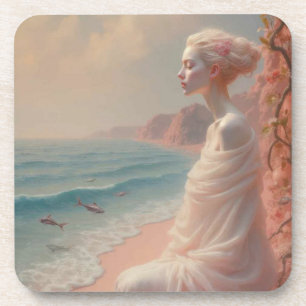 Ethereal Woman on Dreamy Beach Coaster