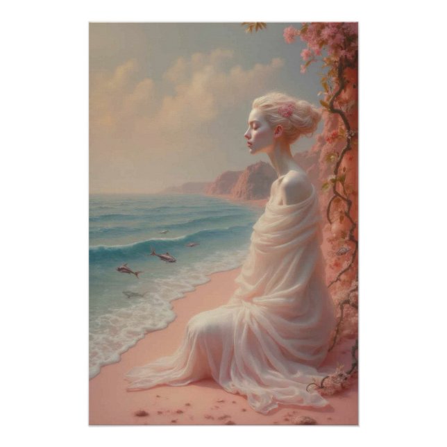 Ethereal Woman on Dreamy Beach Poster (Front)
