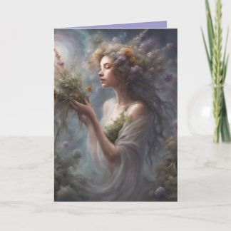 Ethereal woman with flowers and herbs Birthday Card