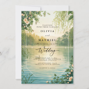 Ethereal Woodland Lake Bloom Wedding Invitation