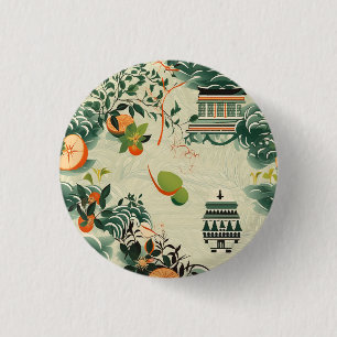 Ethereales Orangenmuster mit Zen-Tempeln 3 Cm Round Badge