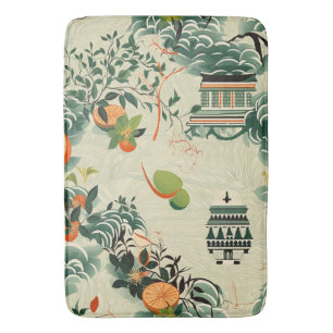Ethereales Orangenmuster mit Zen-Tempeln Bath Mat
