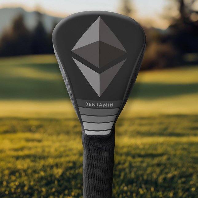 Ethereum Investment Crypto with Name Grey Stripes Golf Head Cover (Personalized Golf Head Cover)