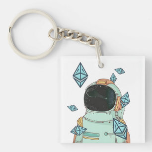Ethereum To The Moon ETH Space Man Merch - Qr Code Key Ring