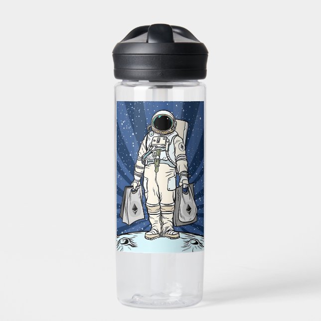 Ethereum To The Moon ETH Space Man Merch  Water Bottle (Front)