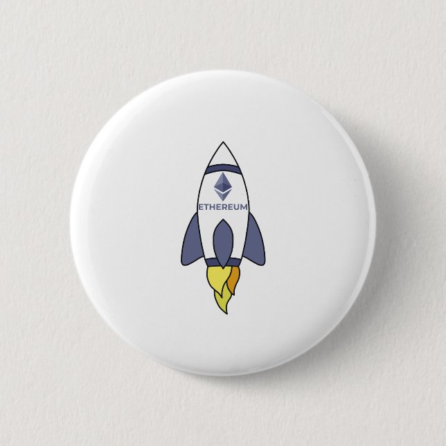 Ethereum To The Moon Rocket 6 Cm Round Badge (Front)