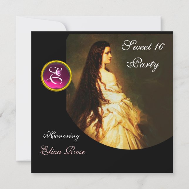 ETHERNAL BEAUTY,SWEET 16 ,PINK,BLACK ,WHITE DAMASK INVITATION (Front)