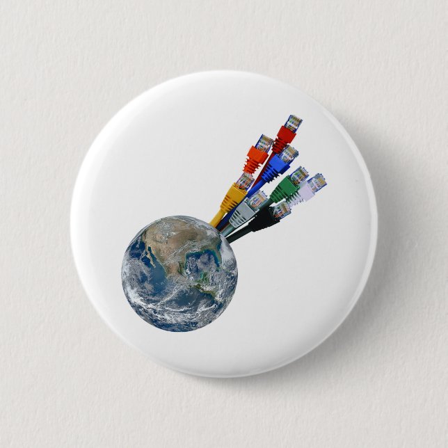 Ethernet Network Connected Earth 6 Cm Round Badge (Front)