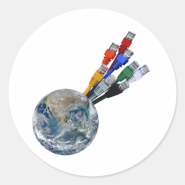Ethernet Network Connected Earth Classic Round Sticker (Front)