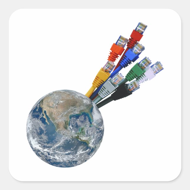 Ethernet Network Connected Earth Square Sticker (Front)
