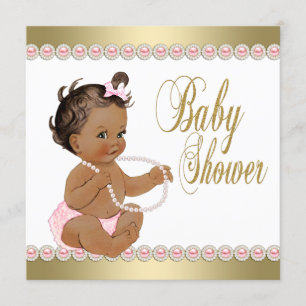 Ethic Girl Diamonds Pearls Pink Gold Baby Shower Invitation