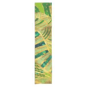 Ethic Tribal Ornament - Greens and Gold Short Table Runner