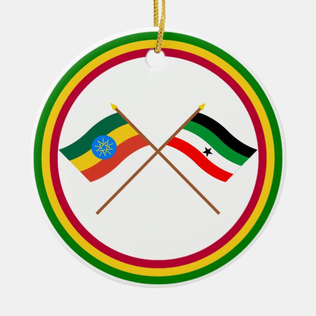 Ethiopia and Gambella Crossed Flags Ceramic Tree Decoration (Front)
