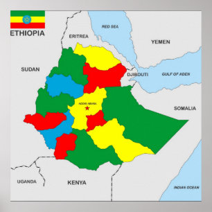 ethiopia country map flag poster