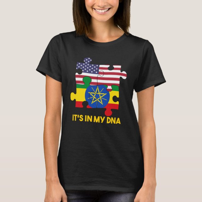 Ethiopia Ethiopians Africa Flag Proud DNA American T-Shirt (Front)