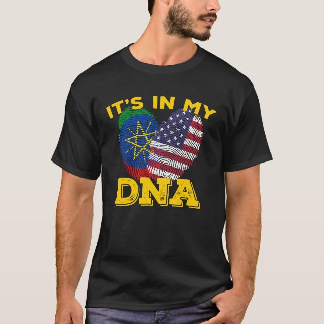 Ethiopia Ethiopians Africa Flag Proud DNA American T-Shirt (Front)