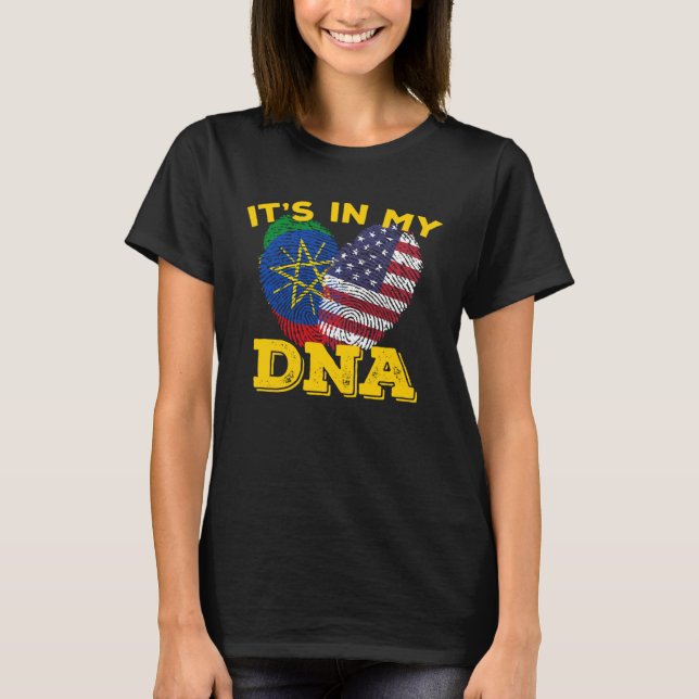 Ethiopia Ethiopians Africa Flag Proud DNA American T-Shirt (Front)