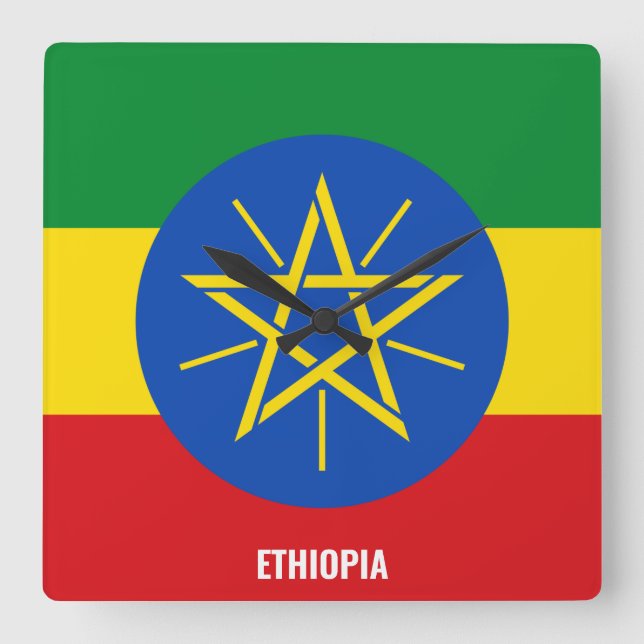 Ethiopia Flag Dazzling Patriotic Square Wall Clock (Front)