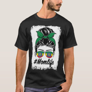 Ethiopia Flag Ethiopian Mum Messy Bun Mum Life T-Shirt