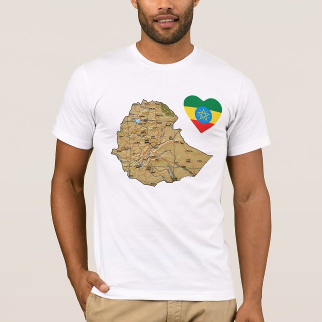 Ethiopia Flag Heart and Map T-Shirt (Front)