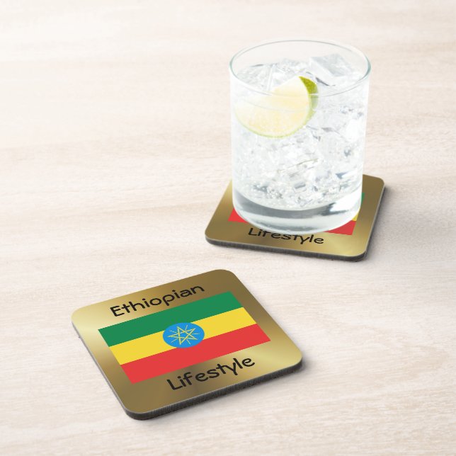 Ethiopia Flag+Text Coaster (Right Side)