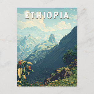 Ethiopia Illustration Travel Art Vintage Postcard