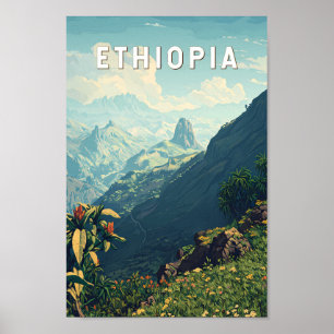 Ethiopia Illustration Travel Art Vintage Poster