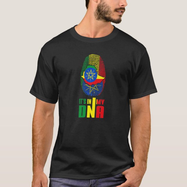 Ethiopia It's In My Dna Ethiopian Flag Map Dna Fin T-Shirt (Front)