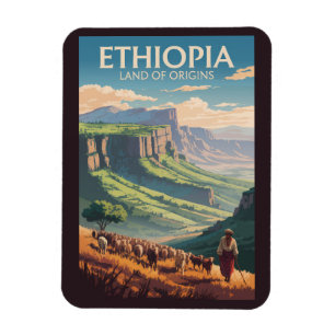 Ethiopia Shepard Herd Travel Art Vintage Magnet