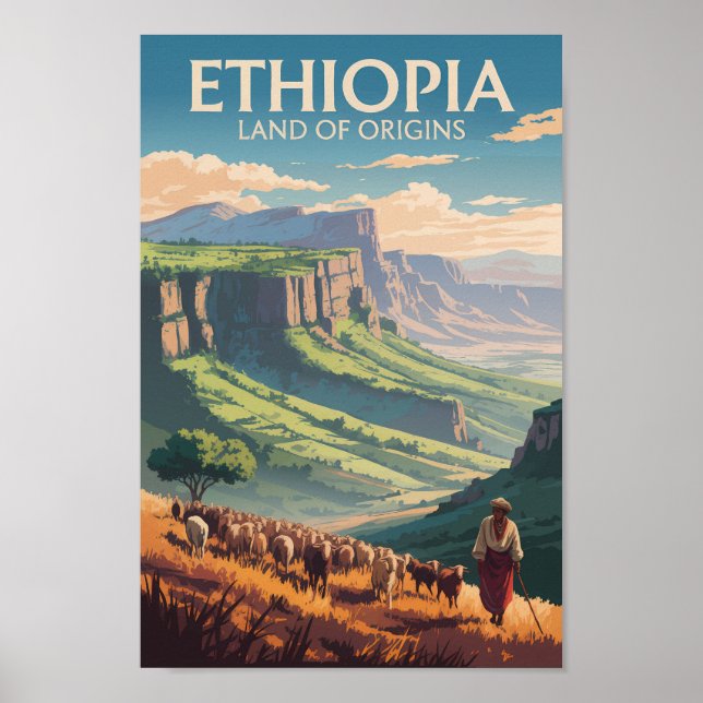 Ethiopia Shepard Herd Travel Art Vintage Poster (Front)