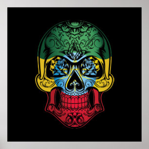 Ethiopia  Skull And Roses Flag Poster