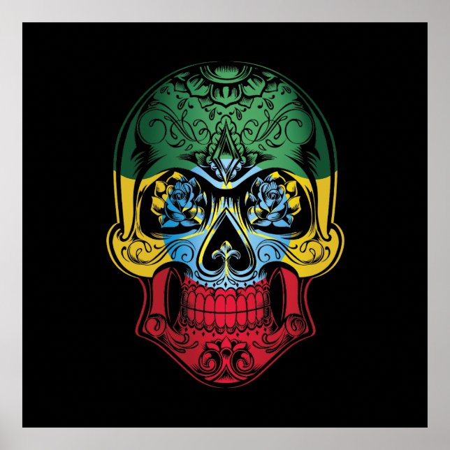 Ethiopia  Skull And Roses Flag Poster (Front)