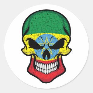 Ethiopia Smiling Skull Flag Classic Round Sticker