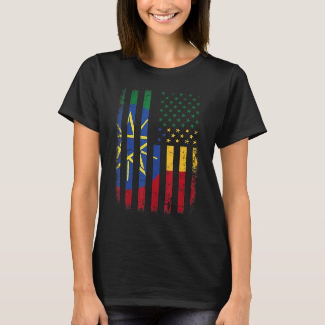 Ethiopian American Flag Ethiopian Roots Ethiopia A T-Shirt (Front)