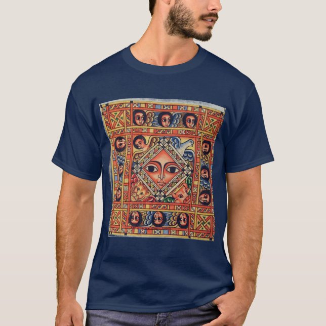 Ethiopian Bible Church Painting - Blue T-Shirt (Front)