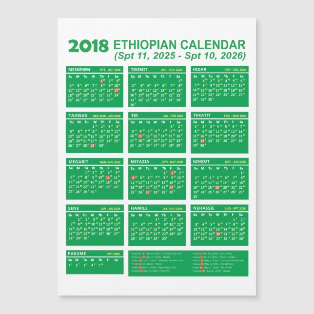 Ethiopian Calendar Converter ፍሪጅ ላይ የሚለጠፍ Fridge  (Front)