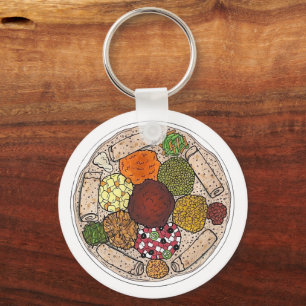 Ethiopian Cooking Food Platter Injera Wat Lentils Key Ring