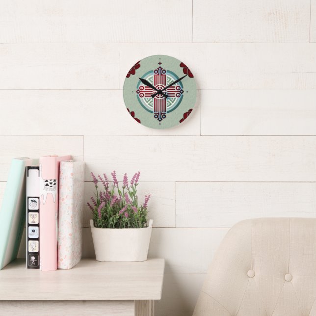 Ethiopian Cross Design Throw Pillow  Round Clock (Reading Room)