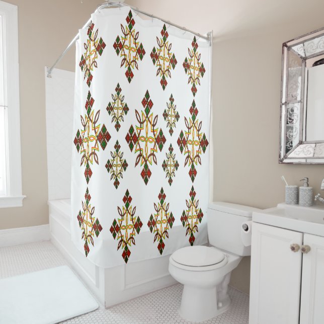 Ethiopian Cross Meskel Shower Curtain (In Situ)