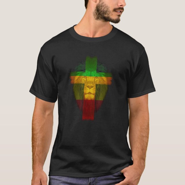 Ethiopian Flag colours on lion shirt Ethiopian Cro (Front)