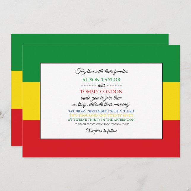 Ethiopian Flag, Flag of Ethiopia Wedding Invitation (Front/Back)