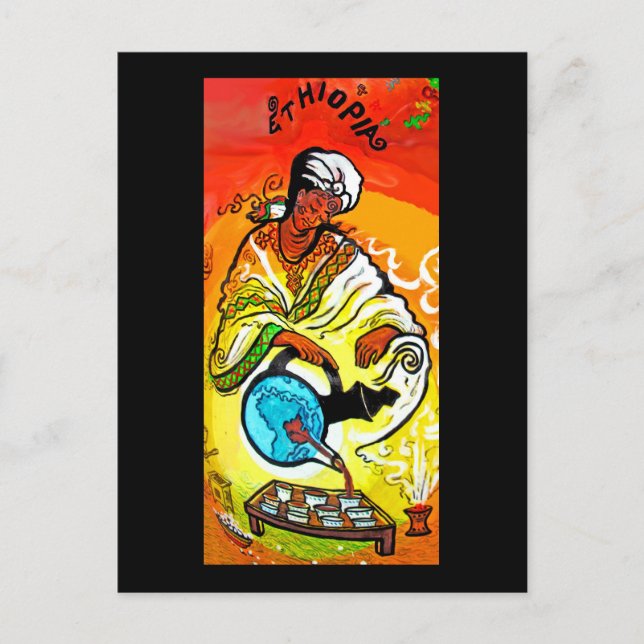 Ethiopian Man in Turban Pouring Tea Postcard (Front)