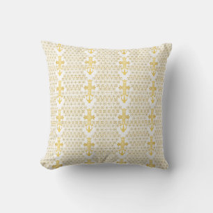 Ethiopian Orthodox Cross Pattern Gold on white Cushion
