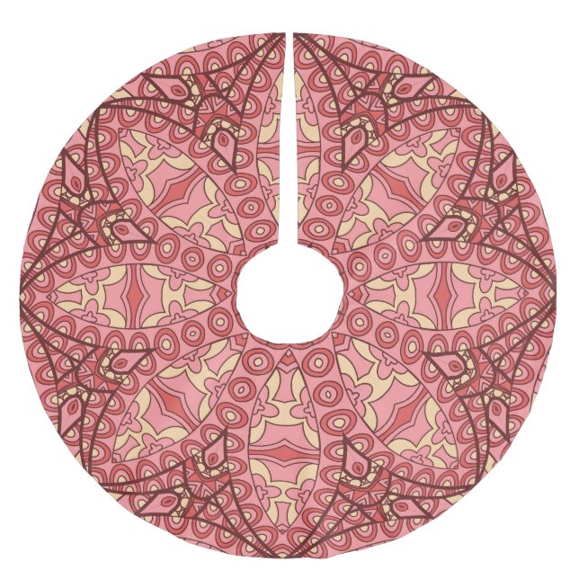 Ethnic Abstract Flower, Mandalas Seamless. Brushed Polyester Tree Skirt (Front)