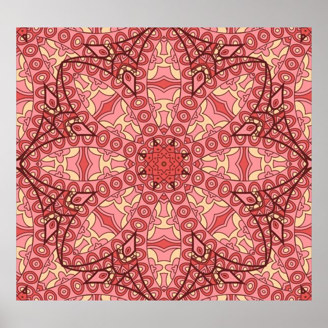 Ethnic Abstract Flower, Mandalas Seamless. Poster (Front)