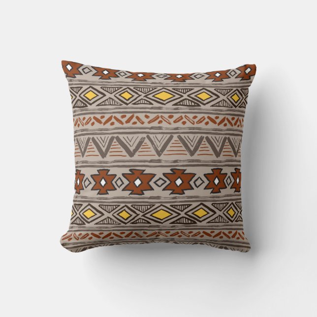 Ethnic Abstract: Hand-Drawn Pattern Cushion (Front)